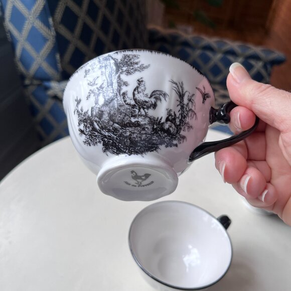 3 Aux Au Provence French Country Black and white Teacups with chickens/rabbit - Picture 10 of 15